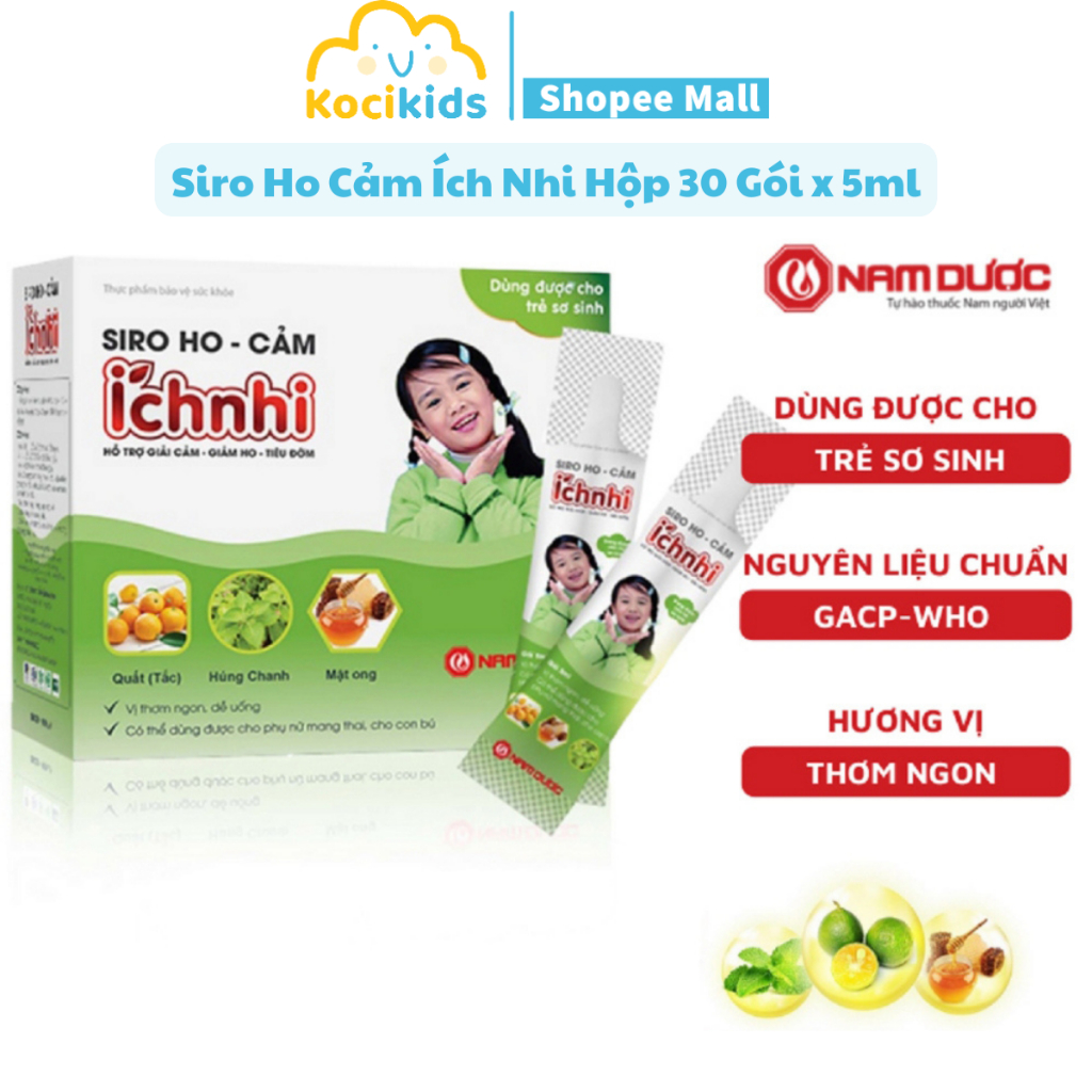 Siro ho cảm Ích Nhi hộp 30 gói x 5ml Hỗ trợ giải cảm, giảm ho,sổ mũi, tiêu đờm,hỗ trợ tăng cường sức đề kháng cho trẻ