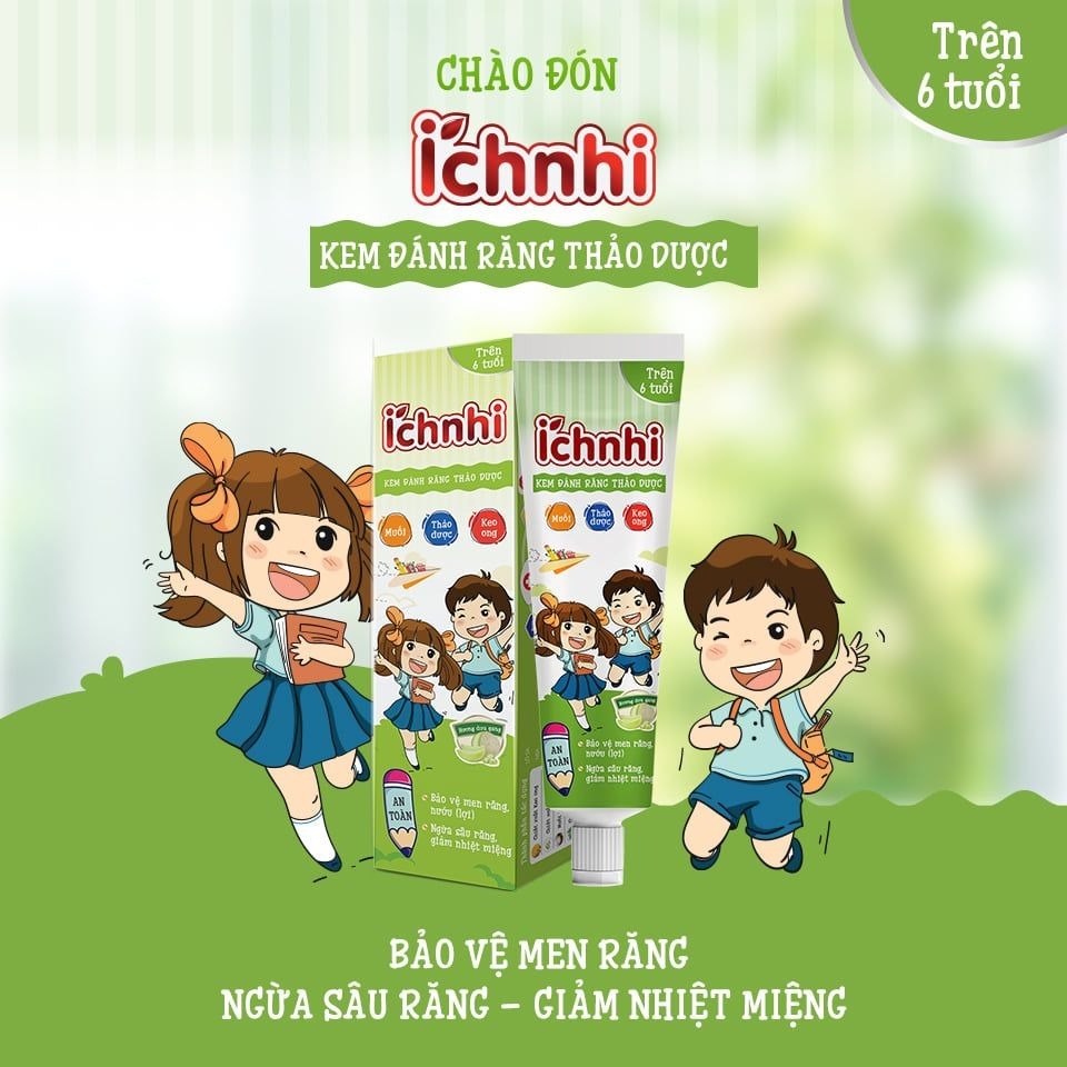 Kem đánh răng thảo dược Ích Nhi hương dưa gang tuýp 75g cho bé trên 6 tuổi bảo vệ răng sữa, ngừa sâu răng