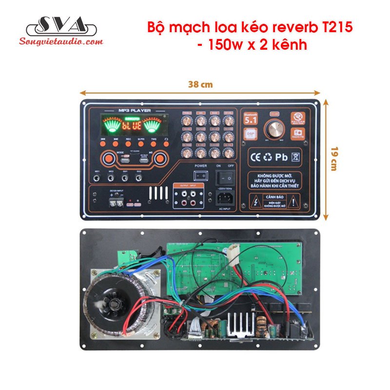 Bộ mạch loa kéo reverb T215 - 150w x 2 Kênh