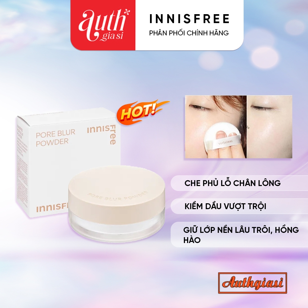 Phấn bột kiềm dầu trắng hồng INNISFREE Pore Blur Powder độ che phủ cao hiệu quả mềm mịn da (NEW 2023)