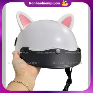 Nón bảo hiểm nửa đầu nhám có lỗ thông gió kèm tai mèo xinh xắn, mũ bảo hiểm cho nam và nữ chính hãng Long Thanh
