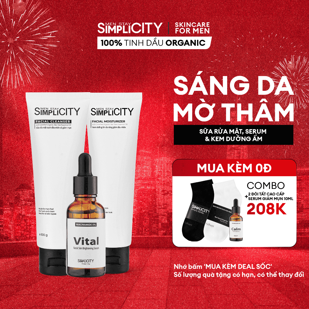 Bộ sản phẩm chăm sóc da nam sáng da, mờ thâm sạm toàn diện Men Stay Simplicity Brightening Trio