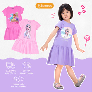 Váy bé gái công chúa Elsa BOMINES, đầm thun cotton thoáng mát đủ size cho bé gái 2- 12 tuổi, 8- 36kg DTNELSANHIEUHINH