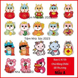 Bao lì xì phản quang tết 2024 dễ thương, lì xì chibi hình rồng giáp thìn, lì xì độc lạ