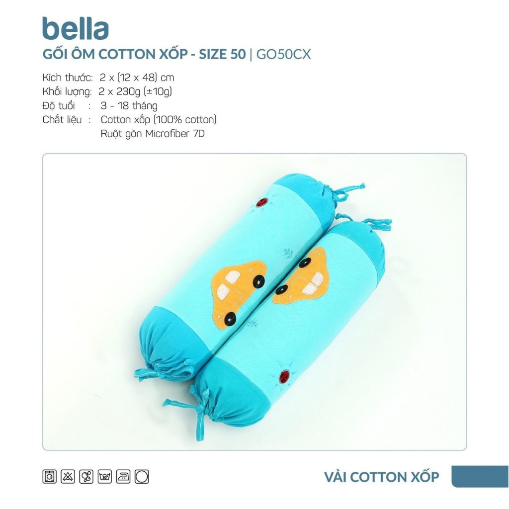 Gối ôm cho bé bộ 2 chiếc 50cm bông gòn Microfiber vỏ Cotton Cara dây rút họa tiết trẻ em