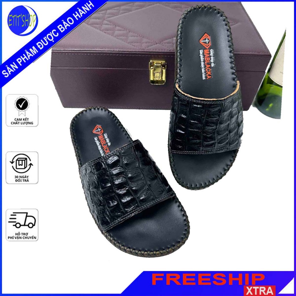 Dép nam quai ngang da bò Nappa cao cấp, đế đúc nguyên khối khâu viền thủ công đi êm chân - HY204
