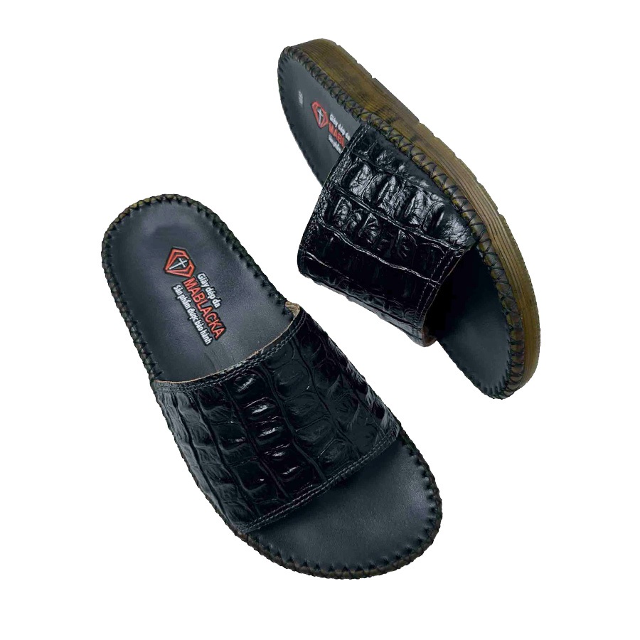 Dép nam quai ngang da bò Nappa cao cấp, đế đúc nguyên khối khâu viền thủ công đi êm chân - HY204