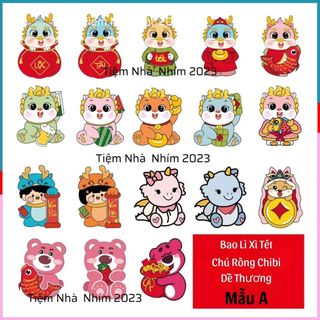 Bao lì xì phản quang tết 2024 dễ thương, lì xì chibi hình rồng giáp thìn, lì xì độc lạ