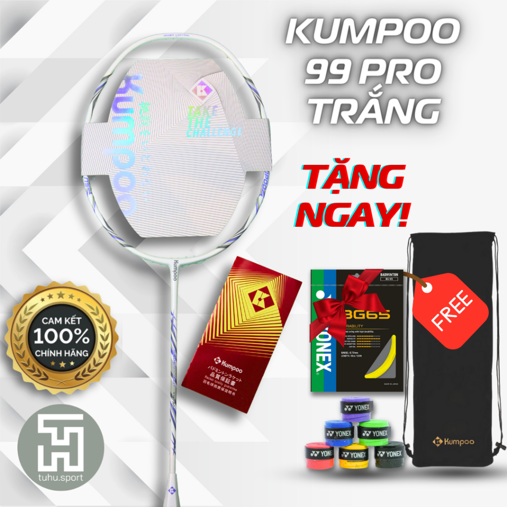 Vợt Cầu Lông Kumpoo Super Light 99 Pro Chính Hãng 100% Căng Tối Đa 13.6 KG + Tặng Ngay CƯỚC BG65 + C