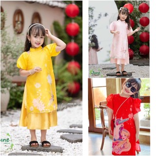 Áo dài bé gái cộc tay phối tay bồng điệu đà chất liệu mềm mại kèm váy