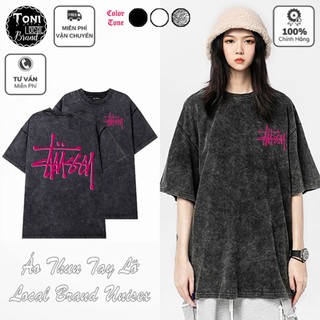 Áo Thun Tay Lỡ STUSSY Chữ Hồng Local Brand Cotton 100% form rộng nam nữ Unisex (AT7040L - Full Box)