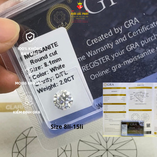  Kim cương moissanite nhân tạo tròn từ 8-15li Moissanite nhân tạo màu trắng 58 giác Đá moissannite USA có kiểm định GRA 