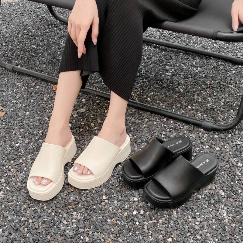 Dép Đế Xuồng Quai Ngang Mũi Vuông Đế cao 5cm