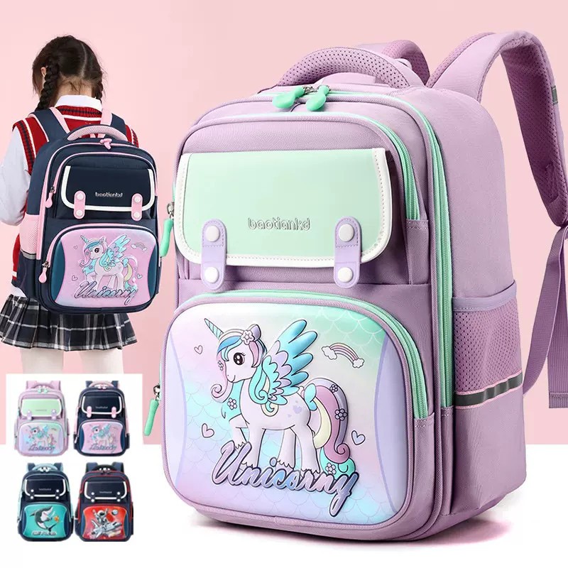 Balo học sinh tiểu học cho bé trai gái đi học cấp 1 vải Oxford cao cấp màu pastel dễ thương BF18-121