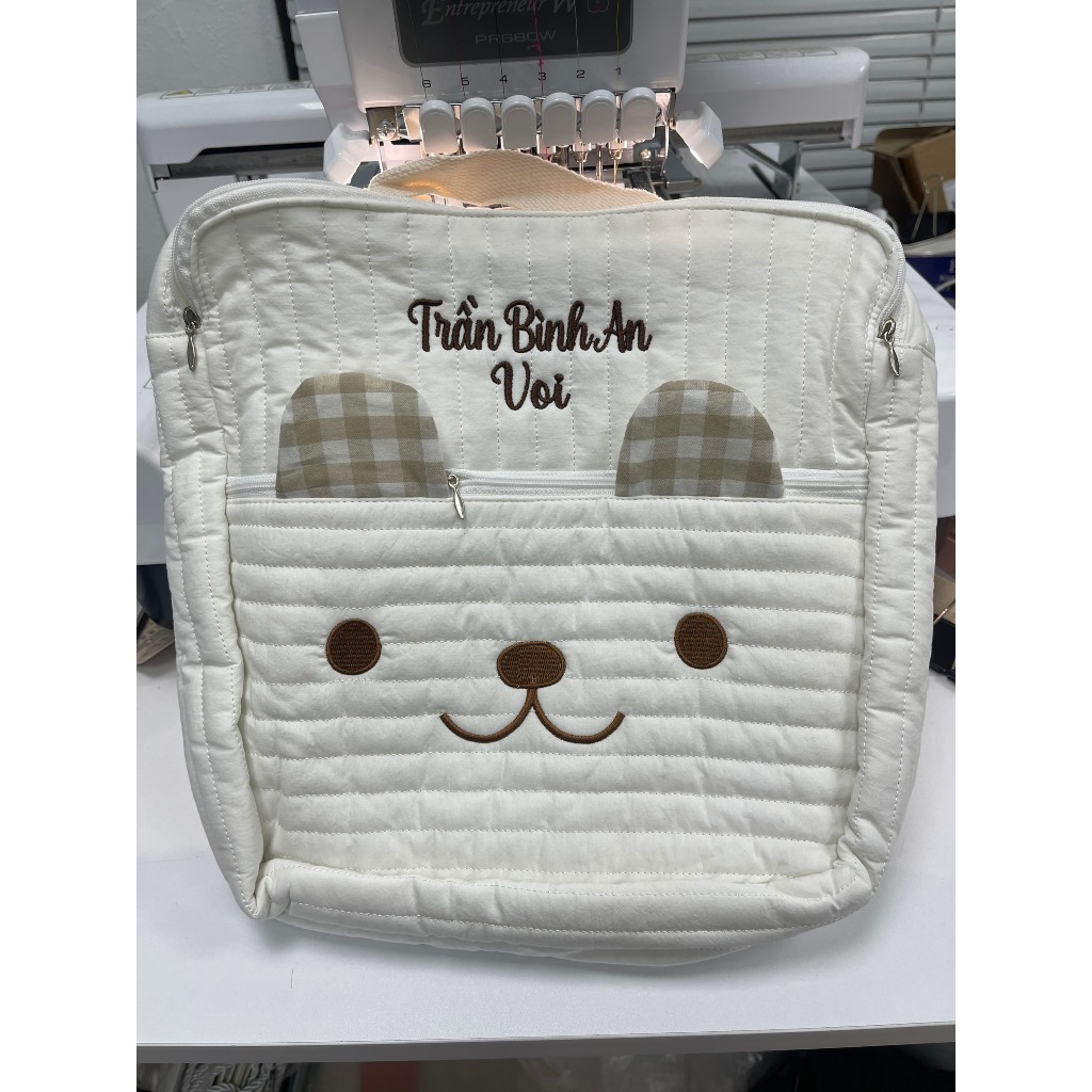 Balo gấu đi học có THÊU TÊN cho bé theo yêu cầu, Túi Bỉm sữa phong cách Hàn Quốc hot trend KT 30x30cm (mẫu mới)