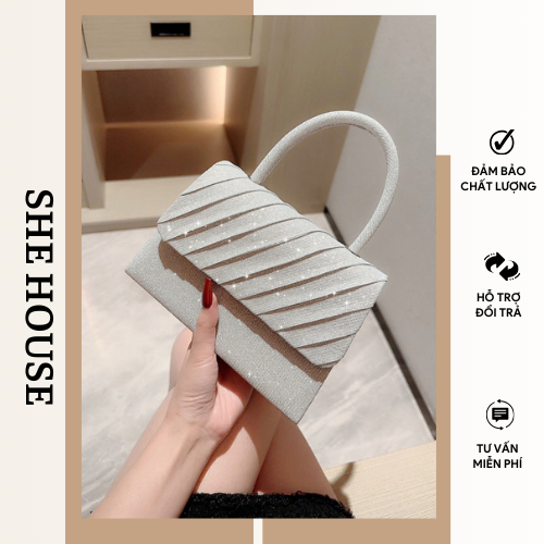 Túi cầm tay kim sa bling trắng đi tiệc và đi chơi đẹp