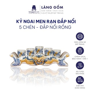 Kỷ ngai, kỷ cong, bộ ly nước thờ cúng Men rạn đắp nổi Rồng, Sen tinh xảo, bộ 3 hoặc 5 chén - Gốm sứ Bát Tràng - Làng Gốm