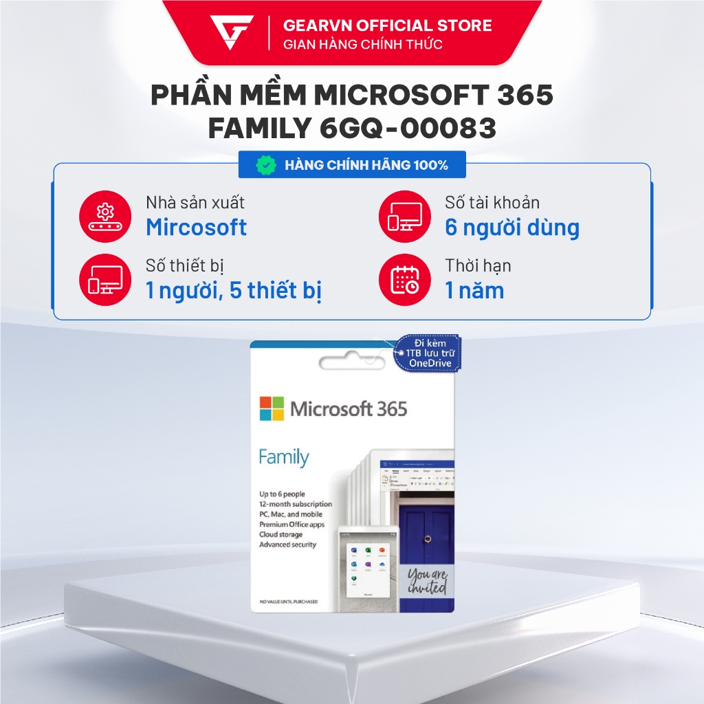 Phần mềm Microsoft 365 Family 6GQ-00083 [Sản phẩm là Key điện tử, không có hộp cứng]