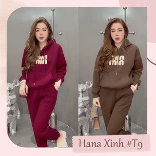  Set Bộ Nỉ Hoodie Chữ Thêu Chất Nỉ Bông Cotton Dày Dặn Hai Lớp Siêu Ấm Set Thu Đông Cao Cấp -T9 