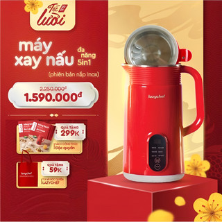Máy xay nấu đa năng 5in1 lazychef, cảm ứng thông minh, nắp inox, dung tích 800ml, hàng chính hãng.