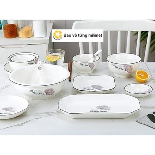 Bát đĩa sứ hoa văn lá dùng được lò ví sóng,chén đĩa sứ bát đẹp, đĩa đẹp, đĩa sứ, bát sứ, đĩa decor, bát tô canh