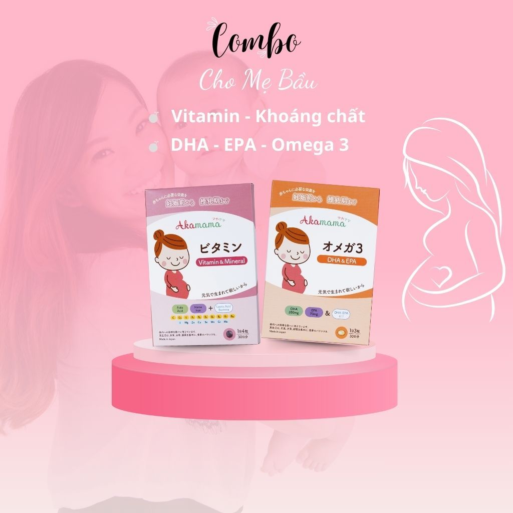 Sắt Acid Folic Vitamin Tổng Hợp Khoáng Chất DHA EPA Omega 3 Cho Mẹ Bầu Giúp Phát Triển Não Bộ Thai Nhi Akamama Nhật Bản