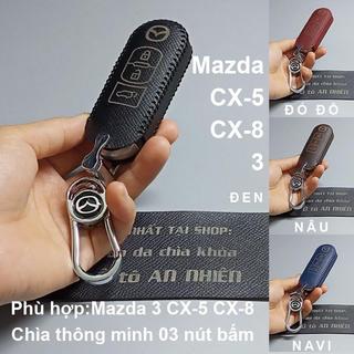 Ốp chìa khoá mazda CX5 2 3 6 CX8 3 nút bấm bao da bọc ốp da bò nhiều màu khâu thủ công Mazda2CX