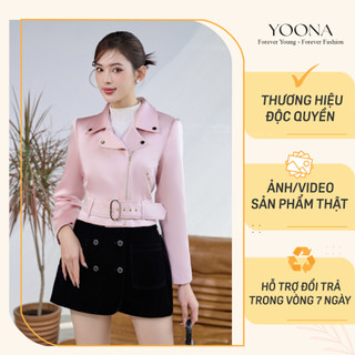 Áo khoác jacket trendy màu hồng pastel dài tay phối đai YOONA - YD19S284