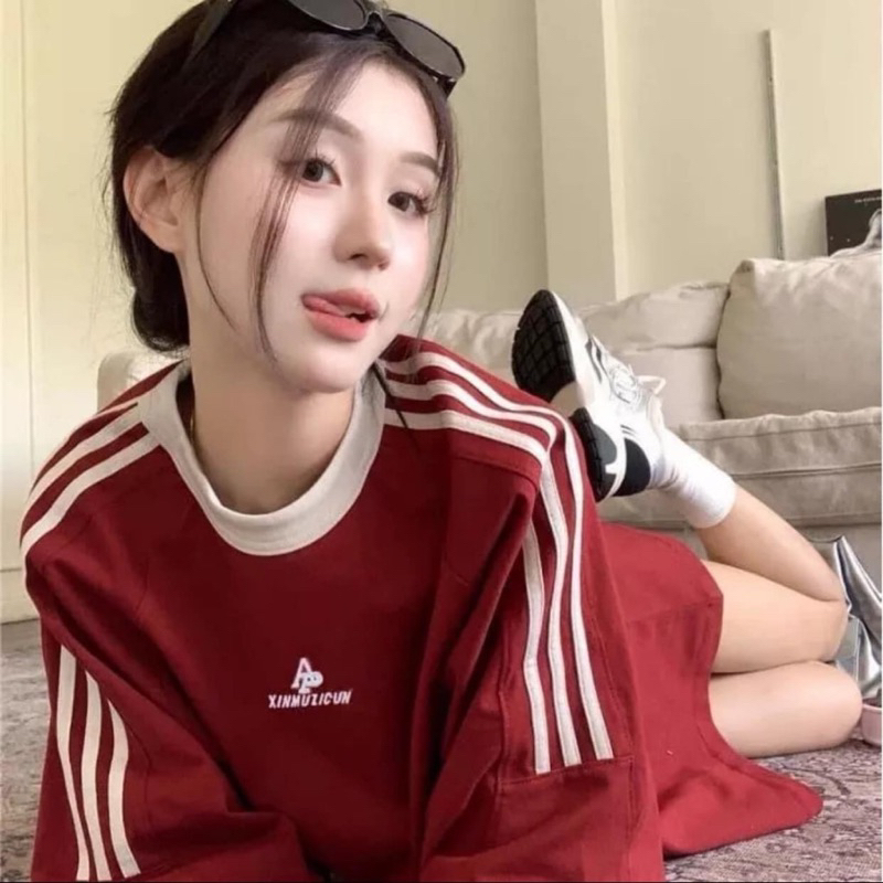 Áo thun phối viền cổ sọc tay thêu AP chất cotton su nhẹ mát | BigBuy360 - bigbuy360.vn
