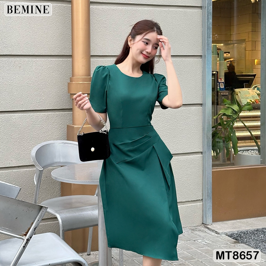 Đầm thiết kế cổ tròn xếp ly eo tùng xoè BEMINE MT8657