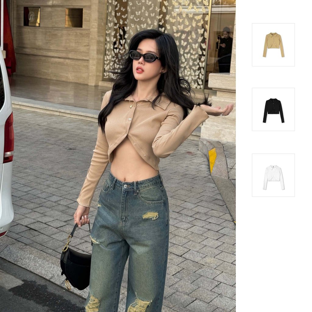 Áo Nữ Long Sleeves Open Front, Chất Vải Bo Gân TC Thoải Mái, WKI028, SOMEHOW