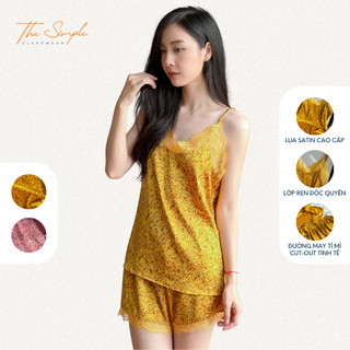 Bộ ngủ lụa cao cấp 2 dây The Simple Sleepwear, quần ngắn họa tiết báo, bộ pyjama nữ, bộ mặc ở nhà SP06-3