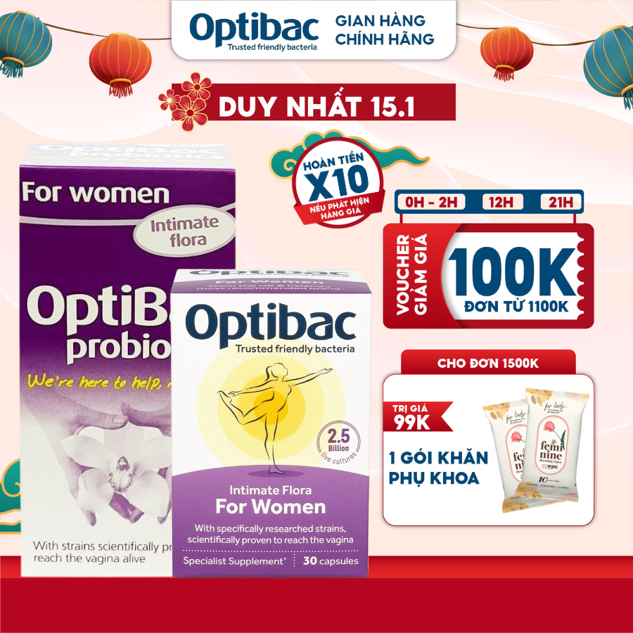 Men vi sinh bổ sung lợi khuẩn phụ khoa Optibac tím Probiotics For Women cho phụ nữ, mẹ bầu, sau sinh tăng sức đề kháng