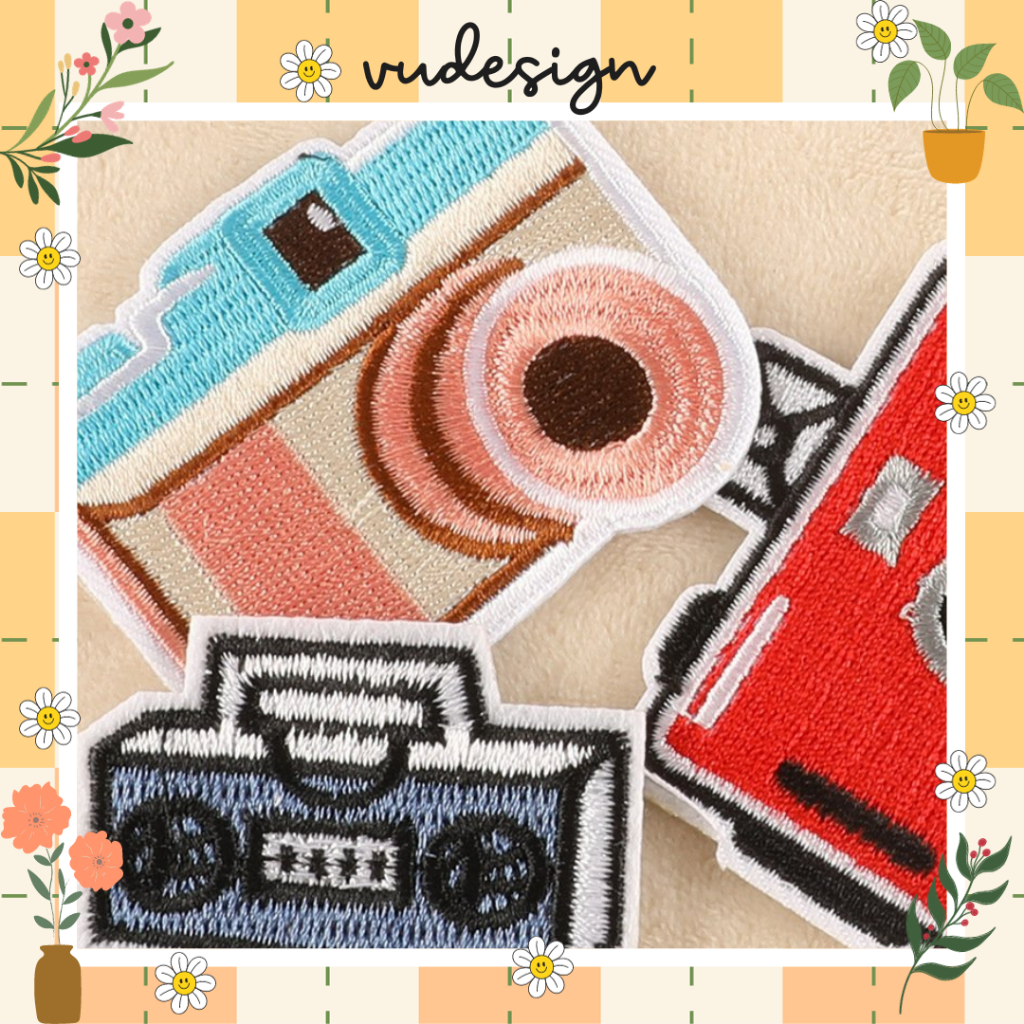 Sticker Dán Vải, Sticker Ủi Thêu Quần Áo, Balo Hình Máy Ảnh Camera Instagram Radio Cassette Vudesign