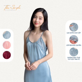 Đầm ngủ hai dây The Simple Sleepwear, đầm ngủ lụa cao cấp phối ren, bộ mặc ở nhà SP01