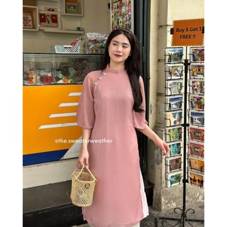Áo dài lụa cách tân đính cúc hoa - 247store.vn - aodaicachtan3204_p6k10