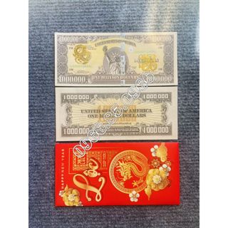 Tiền lì xì tờ 1 triệu đô mỹ hình con Rồng lưu niệm lì xì tết Giáp Thìn , tặng bao đỏ phát lộc 2024