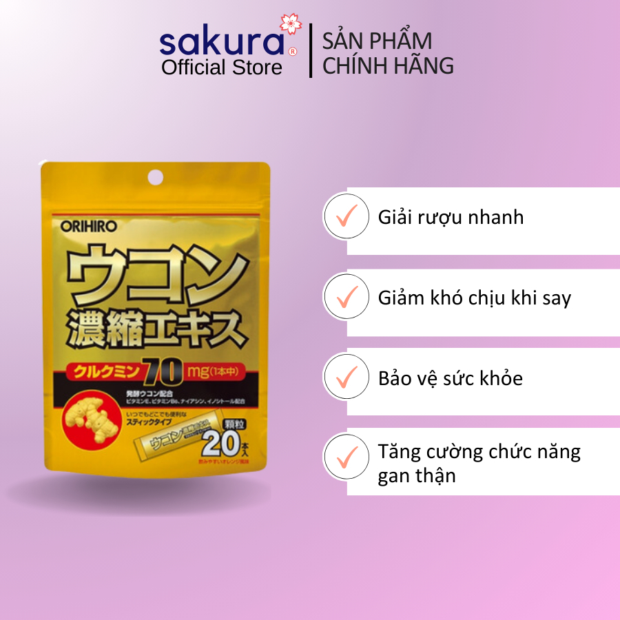 Tinh bột nghệ giải rượu Orihiro 20 gói túi Nhật Bản giải độc gan hạn chế