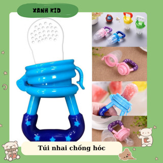 Túi chống hóc cho bé, núm nhai dụng cụ ăn dặm túi nhai chống hóc silicon cho bé ăn hoa quả, túi tập ăn