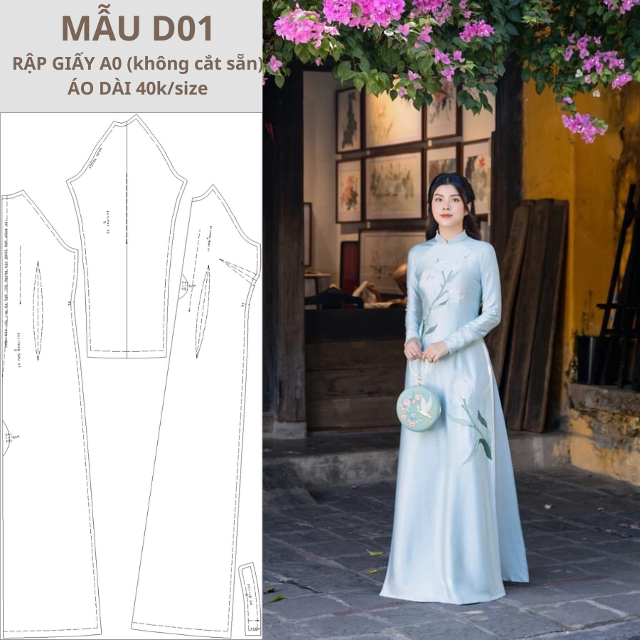 RẬP GIẤY A0 ÁO DÀI TRUYỀN THỐNG CỔ CAO 3CM D01