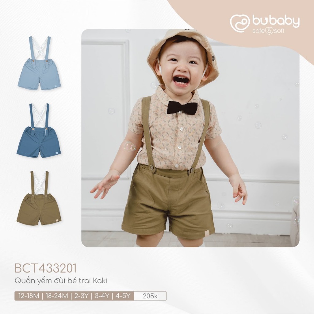 Quần yếm đùi bé trai kaki Bu Baby