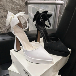 Cao Gót đúp mũi nhọn lụa Nơ To sau gót cao 12 cm