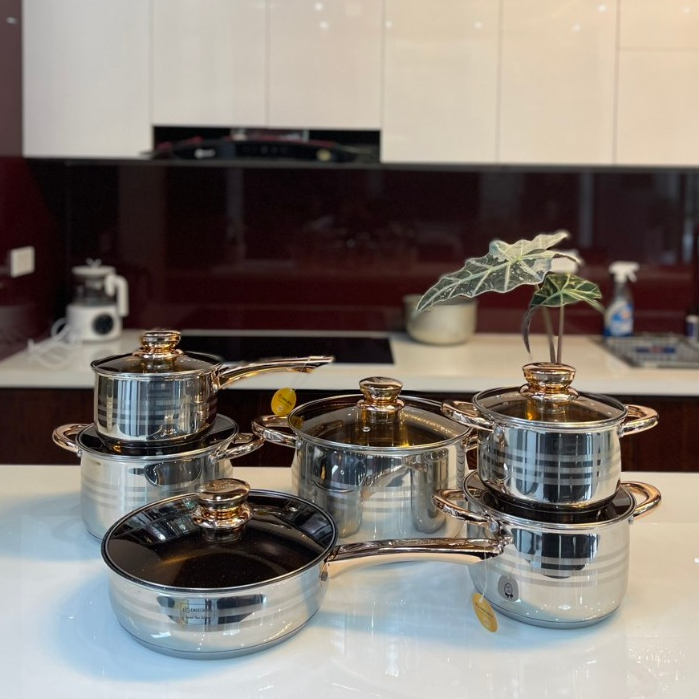 Bộ nồi 5 đáy đun bếp từ ANGELBERG 6 món EB-8013 cao cấp