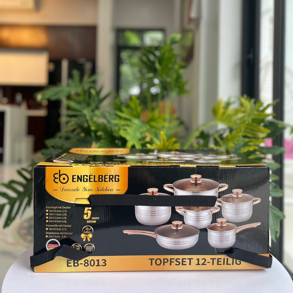 Bộ nồi 5 đáy đun bếp từ ANGELBERG 6 món EB-8013 cao cấp