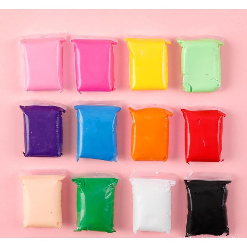 ✏️ Đất Sét Nhật Tự Khô 12 Màu An Toàn Nặn Hình Cao Cấp Siêu Nhẹ Dành Cho Bé Làm Butter Slime Trang Trí