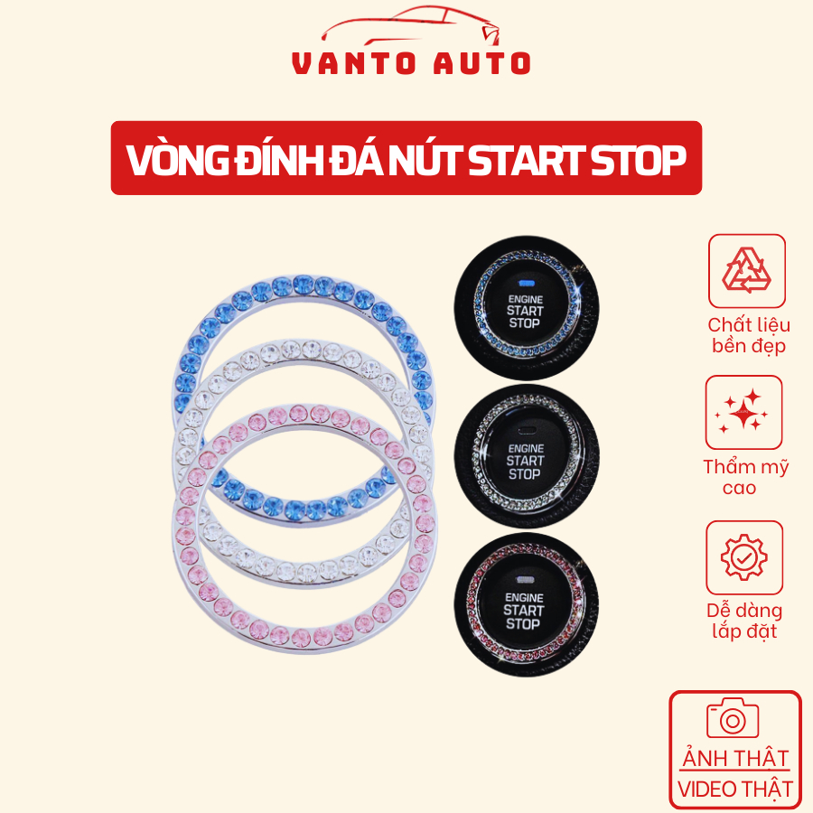 Vòng Đính Đá Trang Trí Nút Khởi Động START / STOP Ô Tô, Xe Hơi Sang Trọng