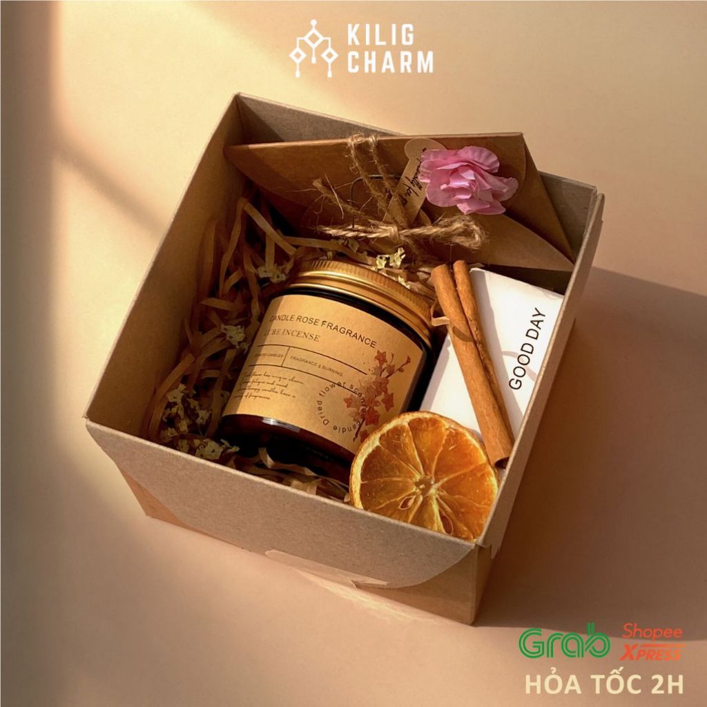 Set Quà Nến Thơm Kilig Chill Kèm Hoa Thật Dành Tặng Nam Nữ 6 Hương Tự Nhiên An Toàn Cho Sức Khoẻ - Kilig Charm Ks02