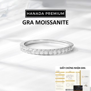 Nhẫn Bạc HANADA 925 Đá Moissanite Phủ Bạch Kim Không Mờ, Nhẫn Nữa Vòng Đá Đơn giản 1314 L6
