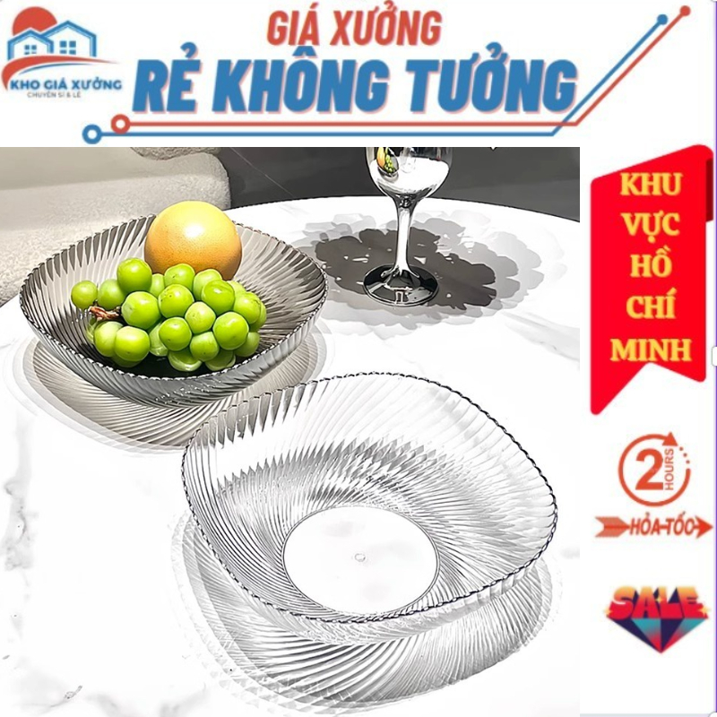 Đĩa Nhựa Trong Suốt Sọc Hình Vuông - Đĩa Nhựa Pha Lê Đựng Trái Cây Hoa Quả Bánh Kẹo Sang Trọng Hiện Đại