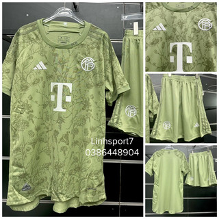 Bộ áo đấu bóng đá vải thái clb bayern munchen sân khách 23/24 màu xanh cốm logo thêu